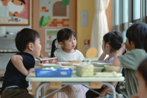 給食を食べる子どもたち